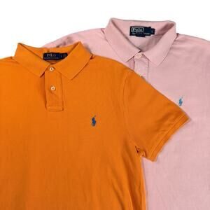 2 Polo Ralph Lauren Shirts L Orange Pink Custom Slim Fit Golf Cotton Golf Preppy